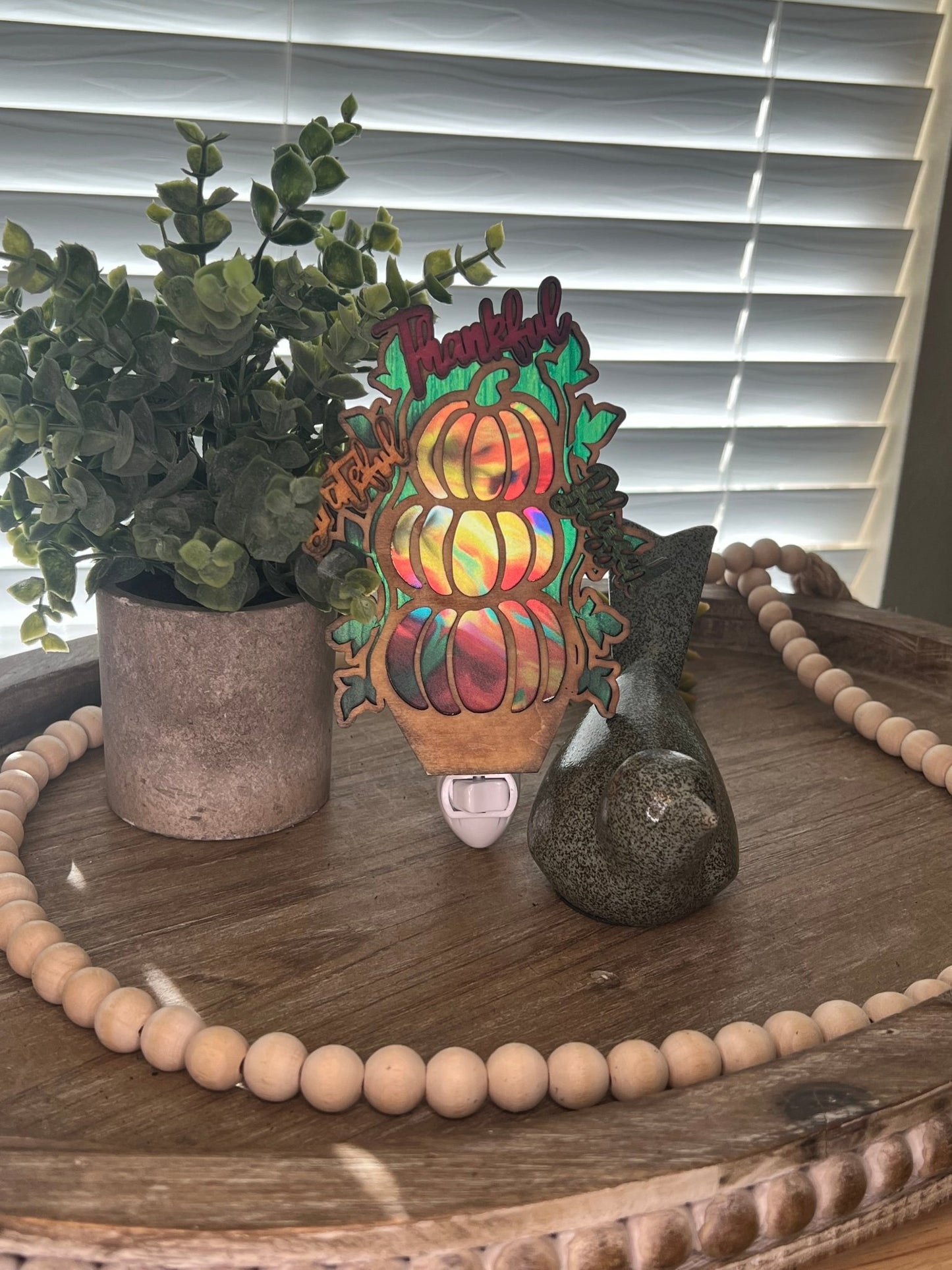 Thankful Grateful & Blessed Pumpkin Nightlight | Rustic Fall Decor