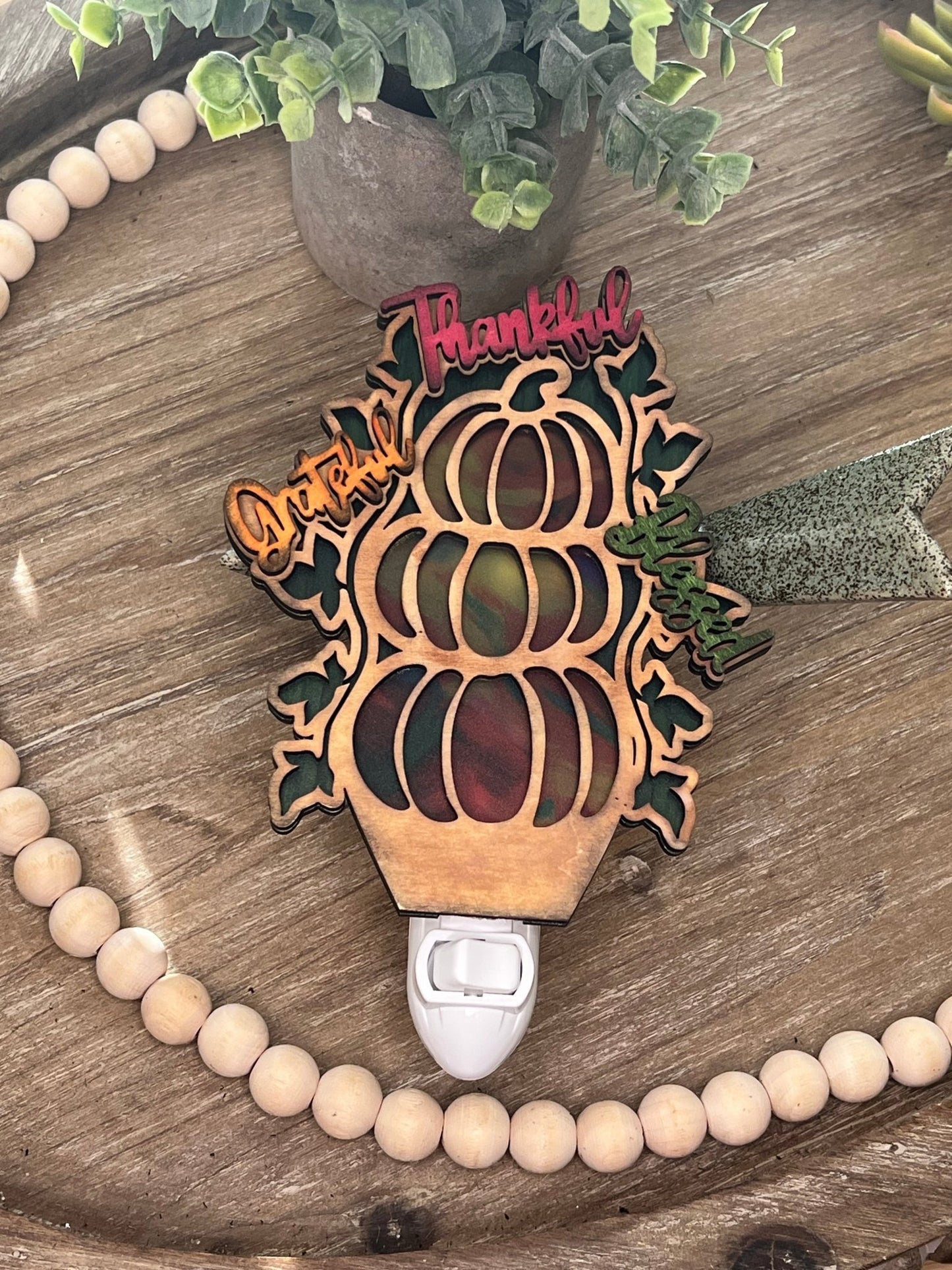Thankful Grateful & Blessed Pumpkin Nightlight | Rustic Fall Decor
